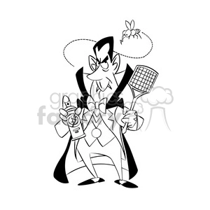 dracula cartoon with bug spray black and white