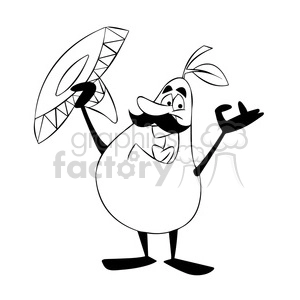 paul the cartoon pear character singing mexican music black white