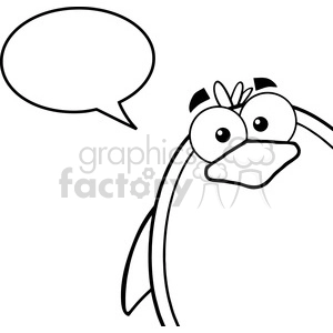 Royalty Free RF Clipart Illustration Black And White Cute Penguin Cartoon Mascot Character Looking From A Corner With Speech Bubble