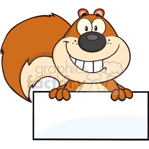 The image is of a cartoon squirrel holding a blank sign. The squirrel is smiling broadly, has large front teeth showing, and portrays a humorous and friendly character.