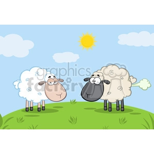 Funny Cartoon Sheep Farting on Grassy Hill