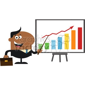8359 Royalty Free RF Clipart Illustration African American Manager Pointing To A Growth Chart On A Board Flat Style Vector Illustration