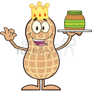 8638 Royalty Free RF Clipart Illustration King Peanut Cartoon Character Holding A Jar Of Peanut Butter Vector Illustration Isolated On White