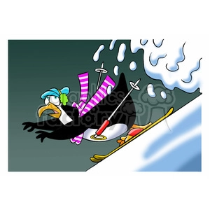 sal the cartoon penguin character running from avalanche