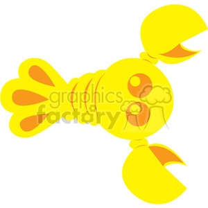 The clipart image shows a cartoon-style yellow lobster, with its claws raised in front of it. The claws are open. It is a vector image, meaning it can be scaled up or down without losing quality.
