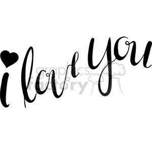 A black and white calligraphy-style clipart image featuring the phrase 'I love you' with the word 'love' replaced by a heart symbol.