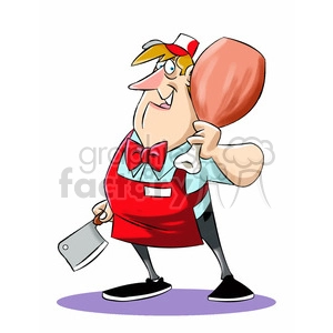 Chuck the cartoon butcher holding large ham bone