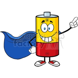 royalty free rf clipart illustration smiling battery cartoon mascot character super hero vector illustration isolated on white