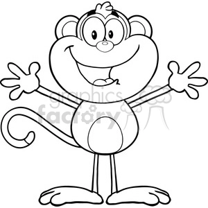A cheerful cartoon monkey clipart image with a big smile and open arms, suitable for coloring pages or educational materials.