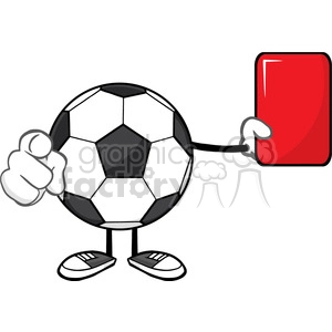 soccer ball faceless cartoon mascot character referees pointing and showing red card vector illustration isolated on white background
