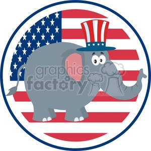 9305 funny republican elephant cartoon character with uncle sam hat over usa flag label vector illustration flat design style isolated on white