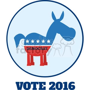 This clipart image features a blue donkey, symbolizing the Democratic Party, with the word 'DEMOCRAT' and four white stars on its body. Below the donkey, the text reads 'VOTE 2016.' The whole design is enclosed in a circular border.