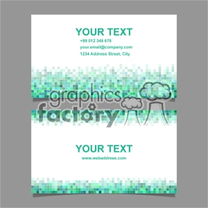 Clipart image of two business cards with customizable text fields. The cards feature a design with a pixelated, green and blue mosaic pattern at the top and bottom, creating a modern, professional look.