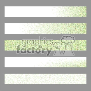 Clipart image featuring five horizontal rectangular banners with pixelated mosaic patterns in varying degrees of density, fading from dense green and yellow squares on the right to sparse squares on the left.
