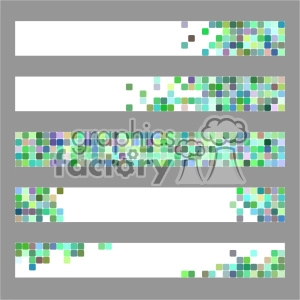 This clipart image features a series of rectangular banners, each adorned with colorful pixelated squares. The squares appear in various pastel shades like green, blue, and purple, arranged in different patterns within each rectangle.