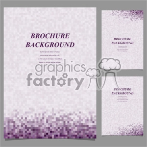 This clipart image features three brochure background designs with a pixelated purple gradient effect at the bottom or top. The text 'Brochure Background' is prominently displayed in the center, along with placeholder text in smaller font below it.