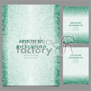 This clipart image contains a set of brochure backgrounds with a grid pattern. The designs are in shades of green, featuring text sections for the title and additional content.