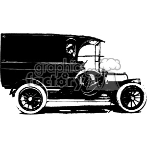 Black and white clipart image of an antique delivery truck.