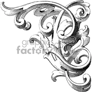 Intricate vintage corner flourish design in black and white, featuring detailed Victorian-style ornamental scrollwork.