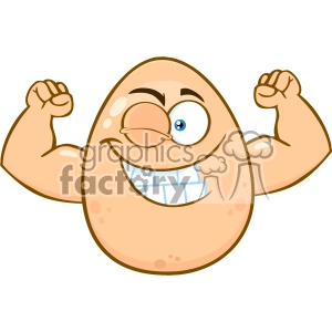 10973 Royalty Free RF Clipart Strong Egg Cartoon Mascot Character Winking And Showing Muscle Arms Vector Illustration