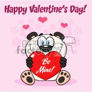 10684 Royalty Free Clipart Smiling Panda Bear Cartoon Mascot Character Holding A Valentine Love Heart With Text Be Mine Greeting Card With Flowers Background And Text Happy Valentine Day