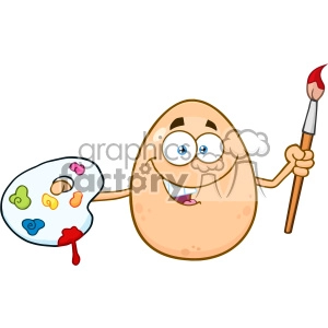 10975 Royalty Free RF Clipart Smiling Egg Cartoon Mascot Character Holding A Paintbrush And Palette Vector Illustration