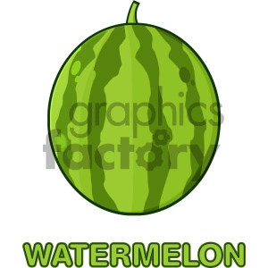 Royalty Free RF Clipart Illustration Green Watermelon Fresh Fruit Cartoon Drawing Simple Design Vector Illustration Isolated On White Background With Text Watermelon