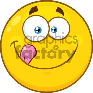 Royalty Free RF Clipart Illustration Smiling Yellow Cartoon Smiley Face Character Licking His Lips Vector Illustration Isolated On White Background