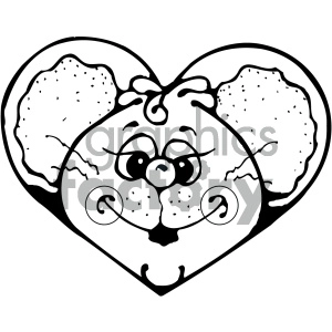The image is a clipart of a stylized mouse integrated within a heart shape. The mouse's features, such as its eyes, nose, and ears, are represented in a simplified and artistic manner. The heart appears to be split in the middle with the mouse's face emerging from the split.