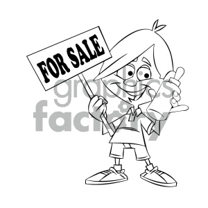 black and white cartoon kid holding a baby bottle for sale