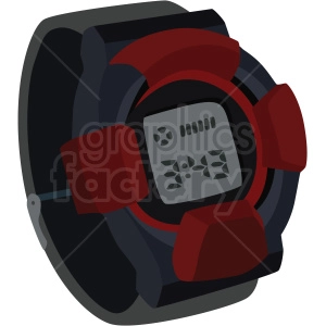 A clipart image of a digital wristwatch with a black and red design and an LCD display showing the time '3:43'.