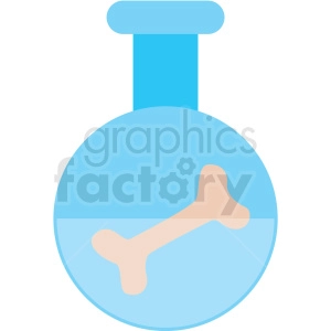 Clipart image of a blue flask with a bone inside, partially submerged in liquid.