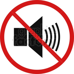 The clipart image shows a graphic of a speaker with a red circle and a slash through it, indicating that there is no sound or audio allowed or available. It is commonly used as a symbol for 