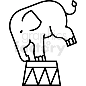 A black and white clipart image of an elephant balancing on a circus platform.