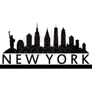 The clipart image shows a black and white vector design of the New York City skyline, featuring several tall skyscrapers and buildings.
