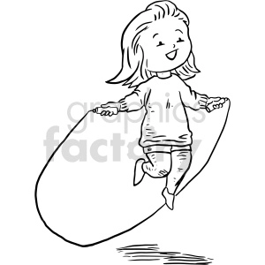 jump rope girl black and white clipart