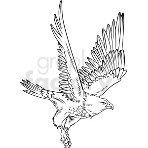 black and white eagle flying vector clipart