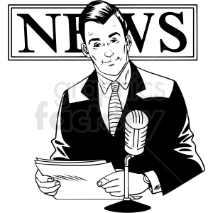 black white vintage male news reporter vector clipart