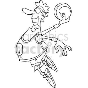 cartoon basketball player dunking clipart black and white
