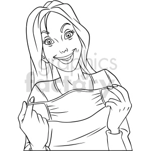 black and white girl removing mask vector clipart