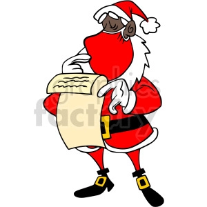 black Santa checking the naughty list vector clipart