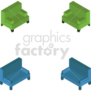 Isometric of Green and Blue Sofas