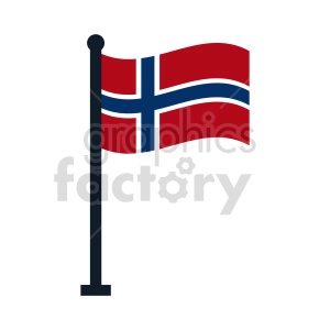 The image depicts a clipart or graphic illustration of the national flag of Norway attached to a flagpole, waving to the right against a white background.