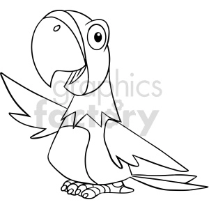 black and white cartoon parrot clipart