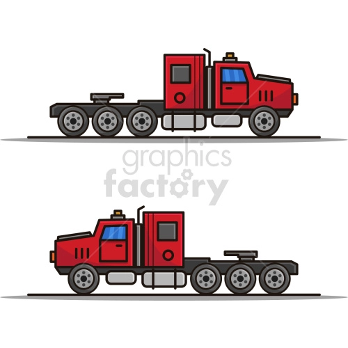 red semi truck vector graphic set