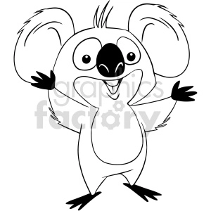 The clipart image portrays a cartoon of a koala. The koala is depicted in a cheerful and welcoming pose with its arms spread wide, as if ready for a hug. It has large, prominent ears and a happy expression on its face.