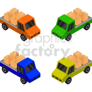 pickup trucks isometric vector graphic bundle