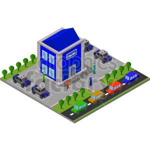 police station and parking lot isometric vector clipart