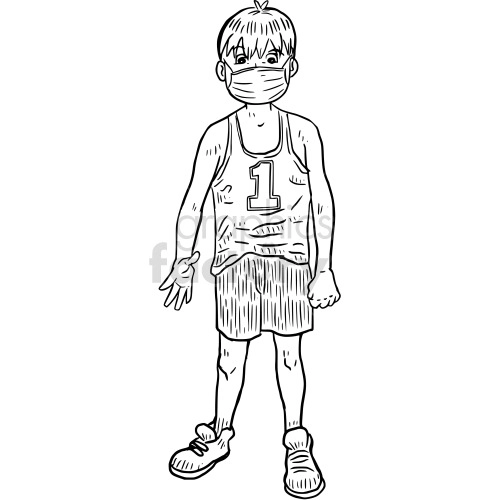 black and white kid wearing mask vector clipart