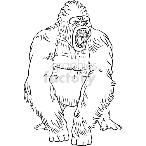 black and white mad gorilla vector clipart
